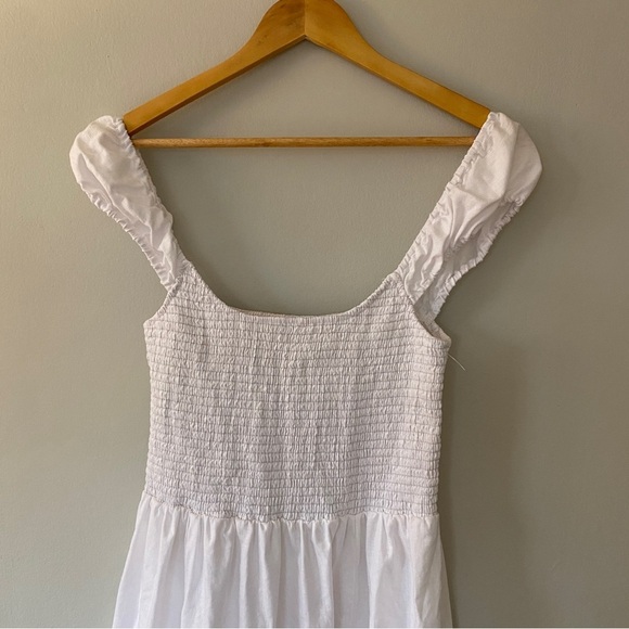 Reformation Tavi 100% Linen White Smocked Ruffle Midi Dress Size Large NWOT - Picture 6 of 10